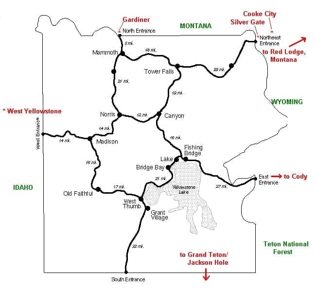 West Yellowstone Mileage Map